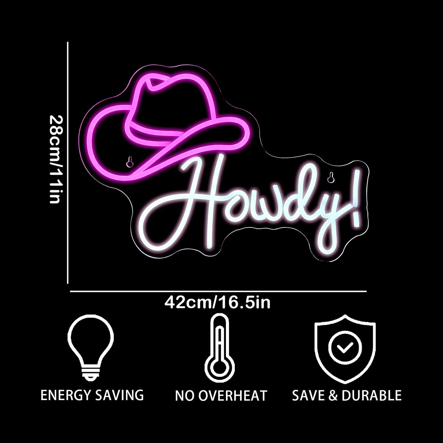 ineonlife Cowboy Hat Neon Sign Howdy Neon Lights Pink Led Neon Signs Preppy Girls for Wall Decor Light Up Sign for Bar Beer Bedroom Living Room Beauty Girls Club Decoration Gifts
