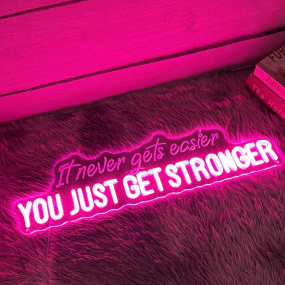 It Never Gets Easier You Just Get Stronger Neon Sign, Custom Home Gym LED Light, Motivational Quotes Sign, Gym Lover Gift Size:28inch