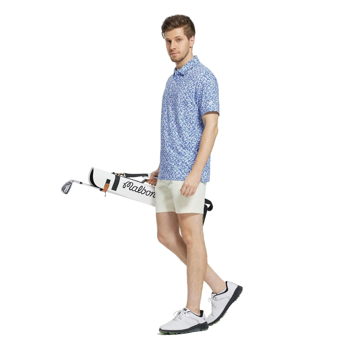 M MAELREG Mens Golf Shirt Short Sleeve Dry Fit Print Moisture Wicking Performance Patterns Collared Polo Shirt