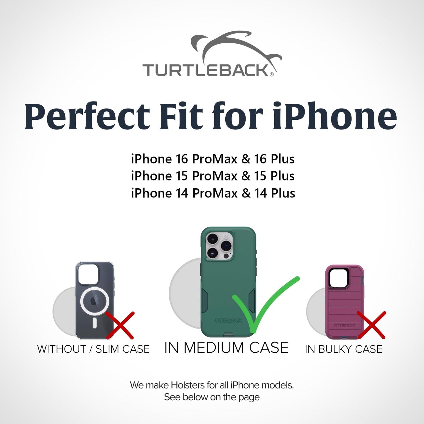 Turtleback Belt Clip for iPhone 16 Pro Max, 15 Pro Max, 14 Pro Max -Medium- Fits w/Shockproof Commuter Style Cases, Premium Black Leather Vertical Belt Holder, Magnetic Closure HD Rotating Clip