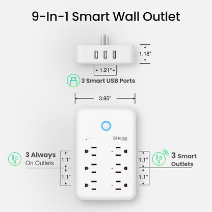 GHome Smart Plug Outlet Extender, USB Wall Charger with 3 Individual Smart Outlets and 3 Smart USB Ports, Works with Alexa Google Home, Surge Protector Plug Extender for APP Control,15A/1800W