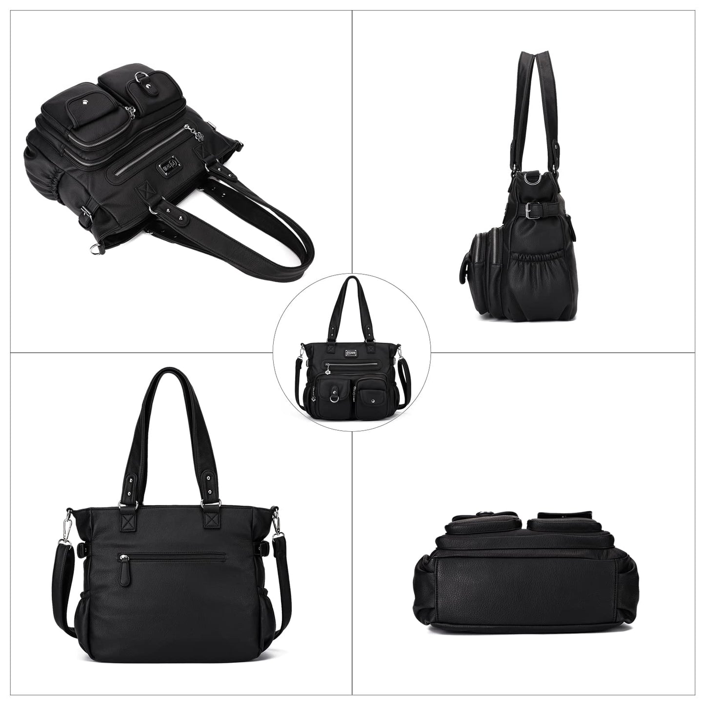 KL928 Large Purses for Women Shoulder Bag Tote Handbags Stylish Vegan Leather Hobo Bags Ladies, A-Black-4