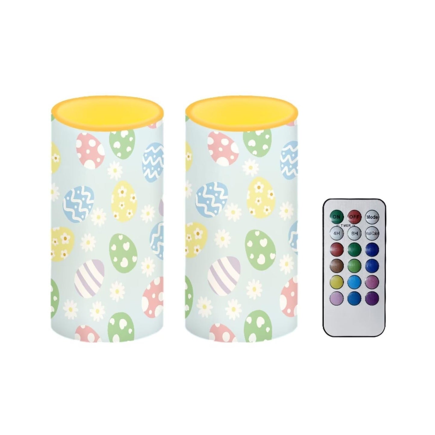 Luarisgur Blue Flameless Candles LED Easter Eggs Decorative Candles Battery Operated Ornage Flickering Candles with 18-Key Remote Timer Pillar for Home Living Room Party Table Decorations