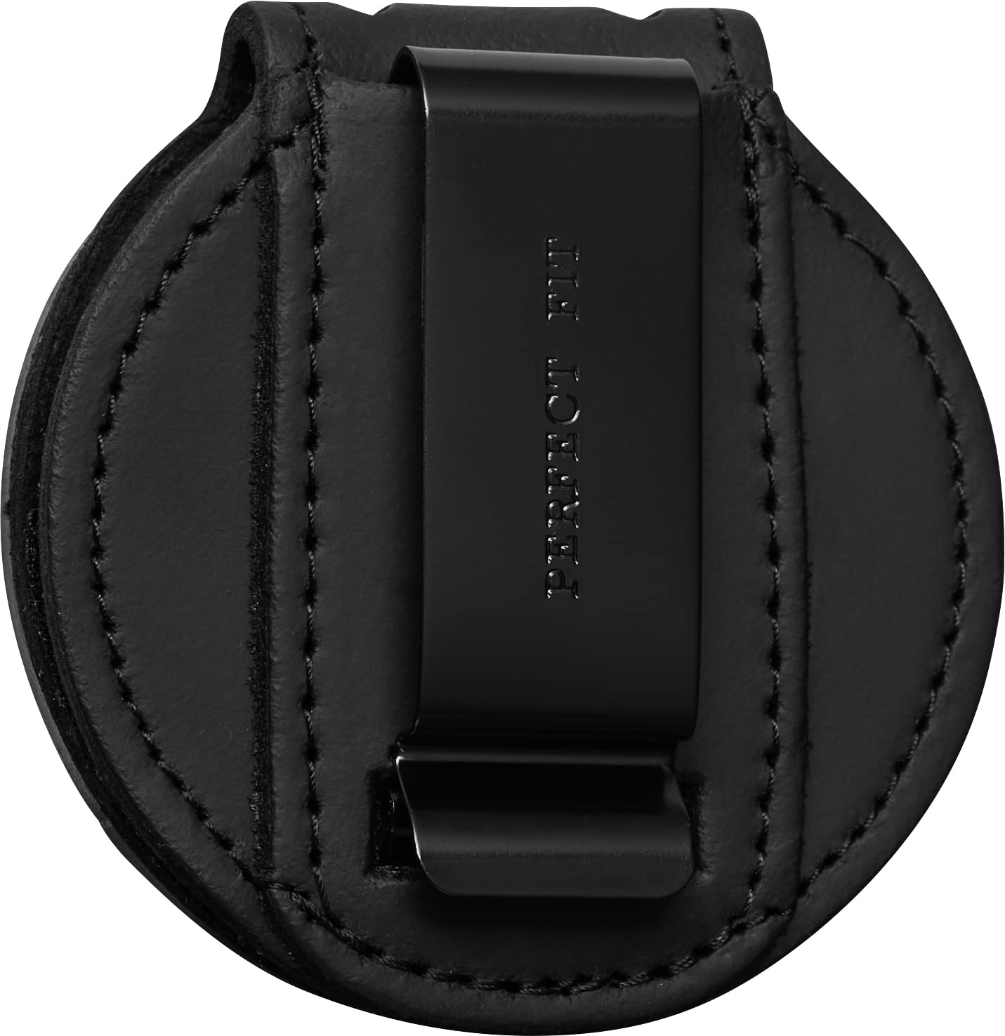 Perfect Fit Texas Belt Clip Badge Holder 2 Inch Round with Neck Chain Black Leather (Cutout 94)