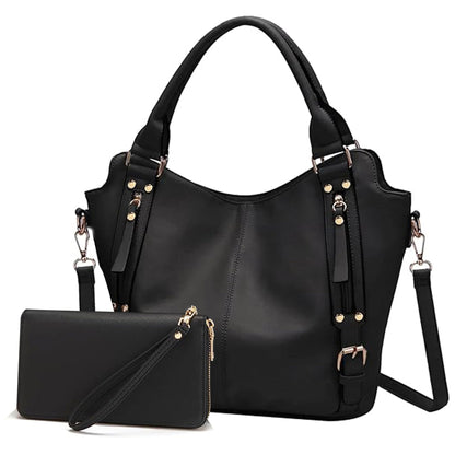 Crossbody Bags for Women Large Hobo Purse PU Leather Shoulder Handbag Ladies Tote Wallet Set 2PCS