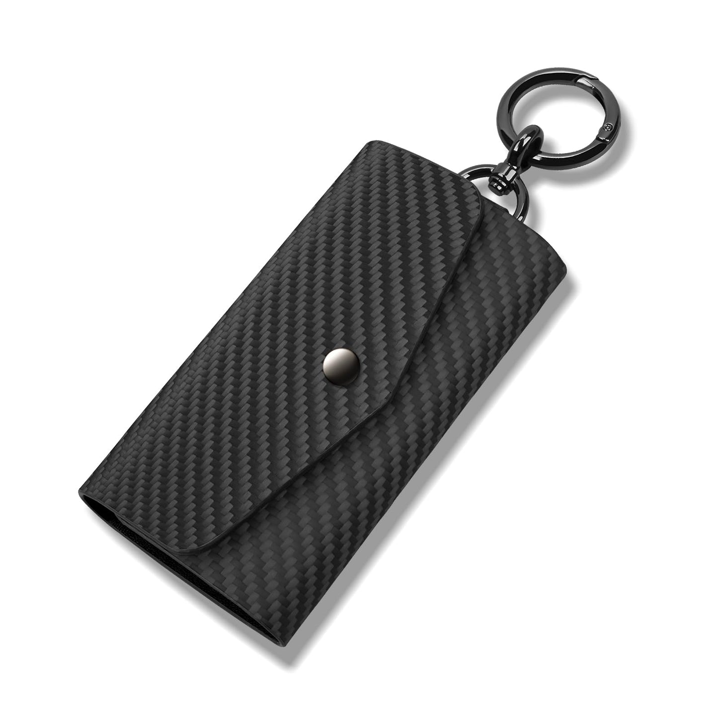 Leather Key Holder Wallet with 6 Hooks, Carbon Fiber Pattern Portable Keychain Pouch for Men, Women