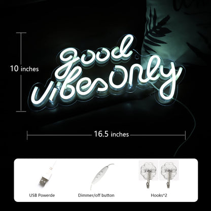 JFLLamp Good Vibes Only Neon Signs for Wall Decor Neon Lights Led Signs Suitable for Living Beer Bar Game Room Hotel Birthday Party Restaurant Christmas Unique Gift for Lover, 16.5 * 10 Inch(Blue)