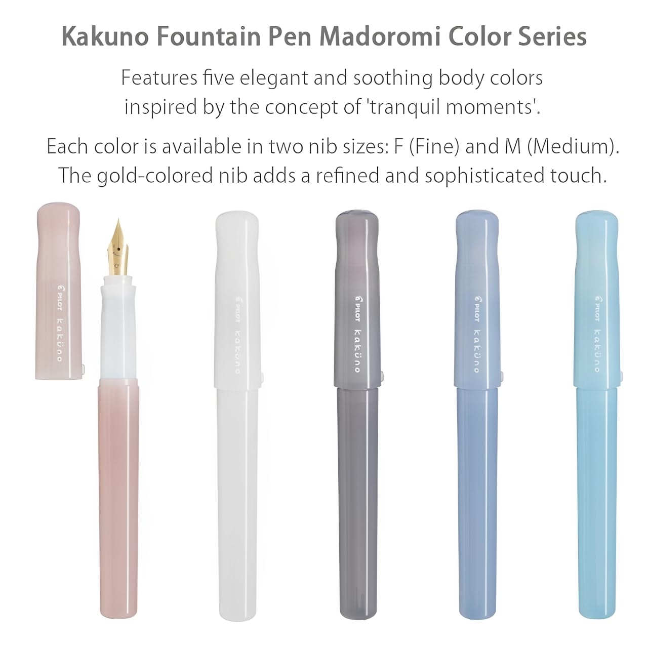 Pilot Kakuno Fountain Pen Madoromi Color Series, Gold (Smiley Face) Medium Nib, Perfect for Beginners and Creative Expression, Ivory, PFKA-1MDIM