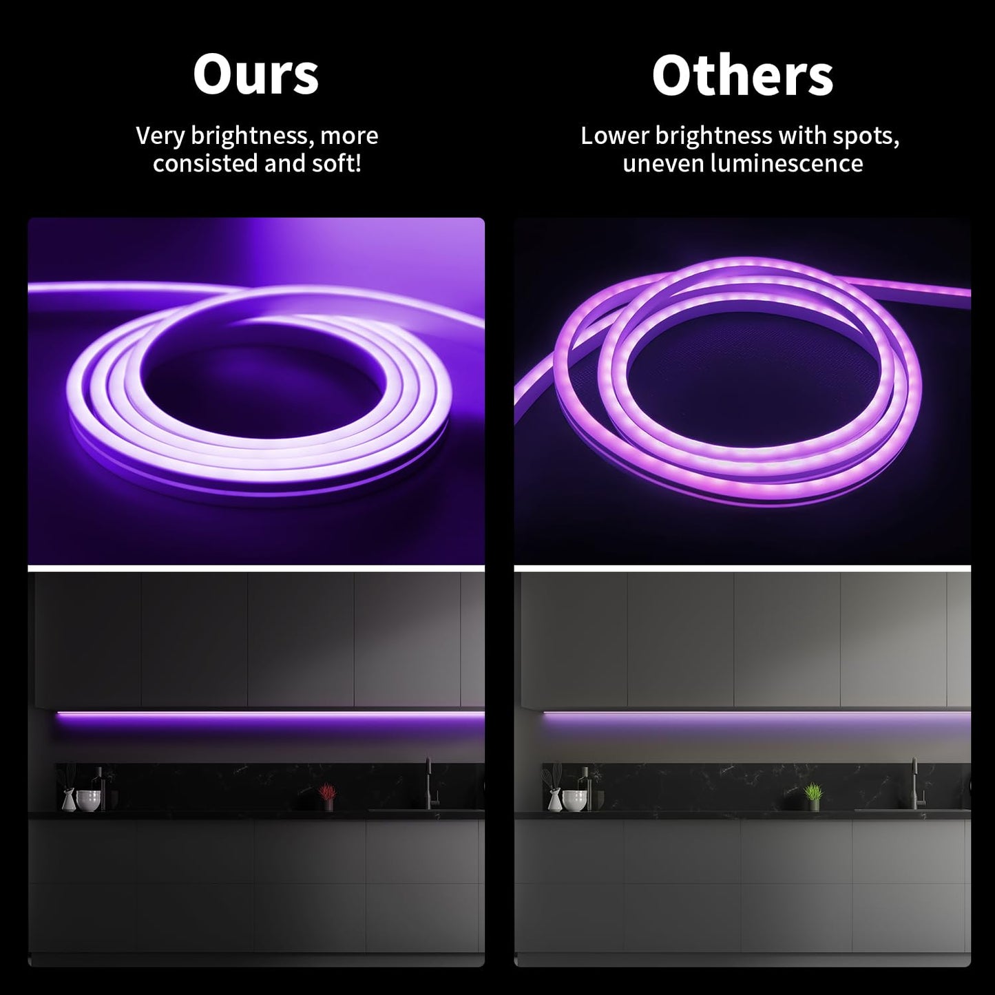iNextStation 5M/16.4FT Purple Neon LED Strip Light, 12V Flexible Silicone Neon Rope Lights, IP65 Waterproof Cuttable LED Light with Adapter and Touch Dimmer for Gaming Room, Bedroom(with Adapter)