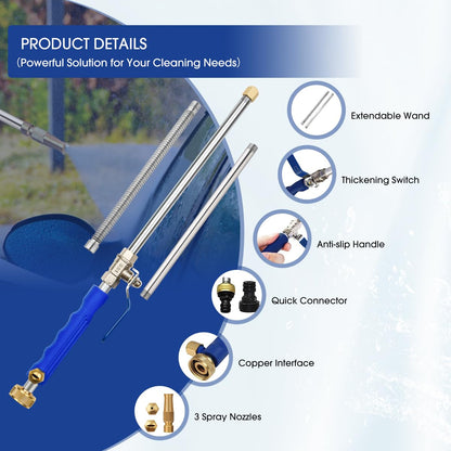 Yiliaw High Pressure Power Washer Wand With 3 Sprayer Nozzle, 38 Inch Garden Hose Nozzle Sprayer Flexible Watering Wand for Gutter Patio Car Pet Plants Window Cleaning Tool (Blue)