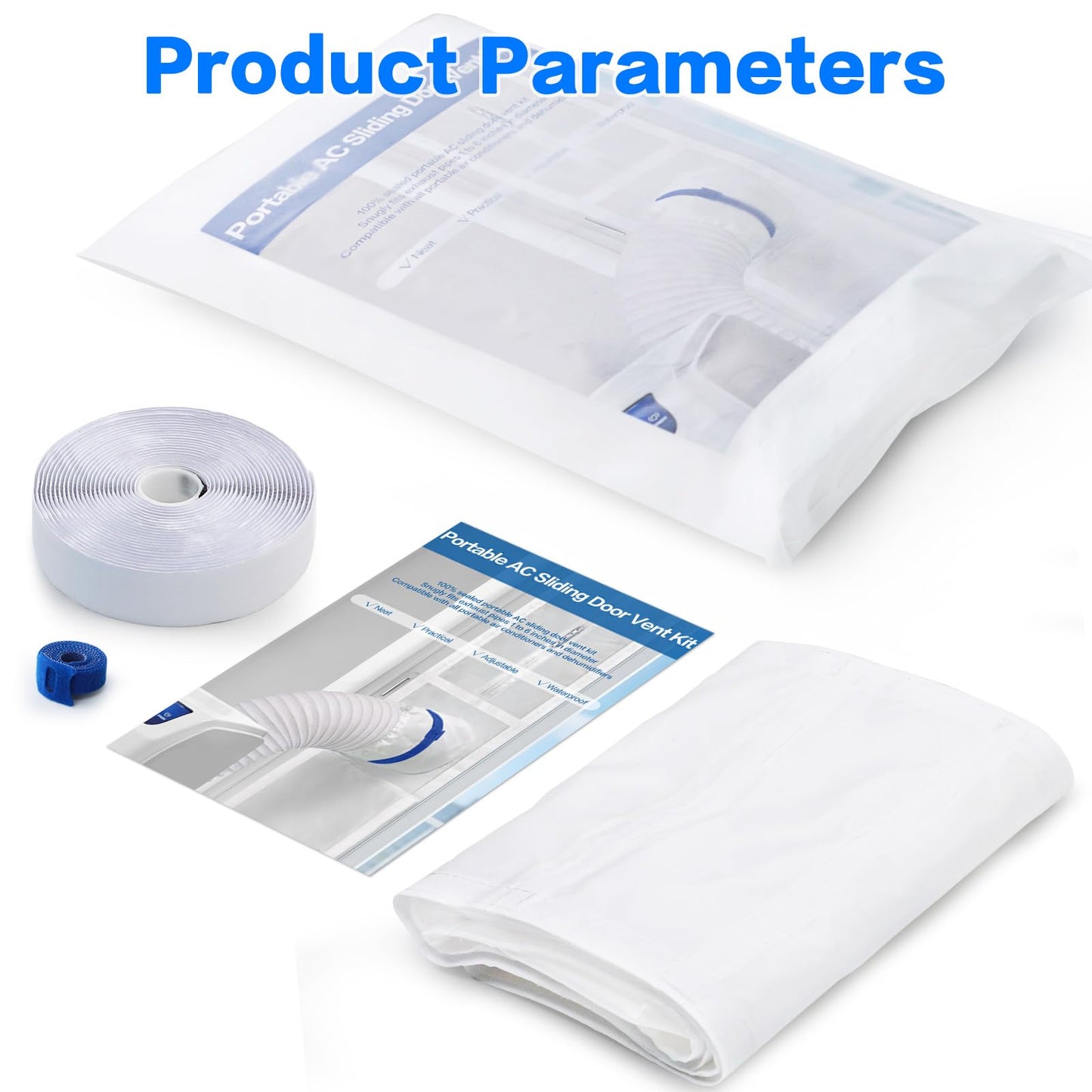 Portable Air Conditioner Door Kit,Door Vent Seal Kit for Mobile Air Conditioning & Dryer，Full Sealing Waterproof Easy to Install，Fit Both 5" and 6" Exhaust Hose，Length Adjustable 10x75~91 inches