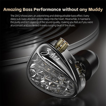 KZ ZA12 in Ear Monitor, 2DD+4BA Hybrid Wired Earbuds, KZ in Ear Monitor, Gaming Earbuds,Silver-Plated IEM Cable for Audiophile (No Microphone, Matte Black)