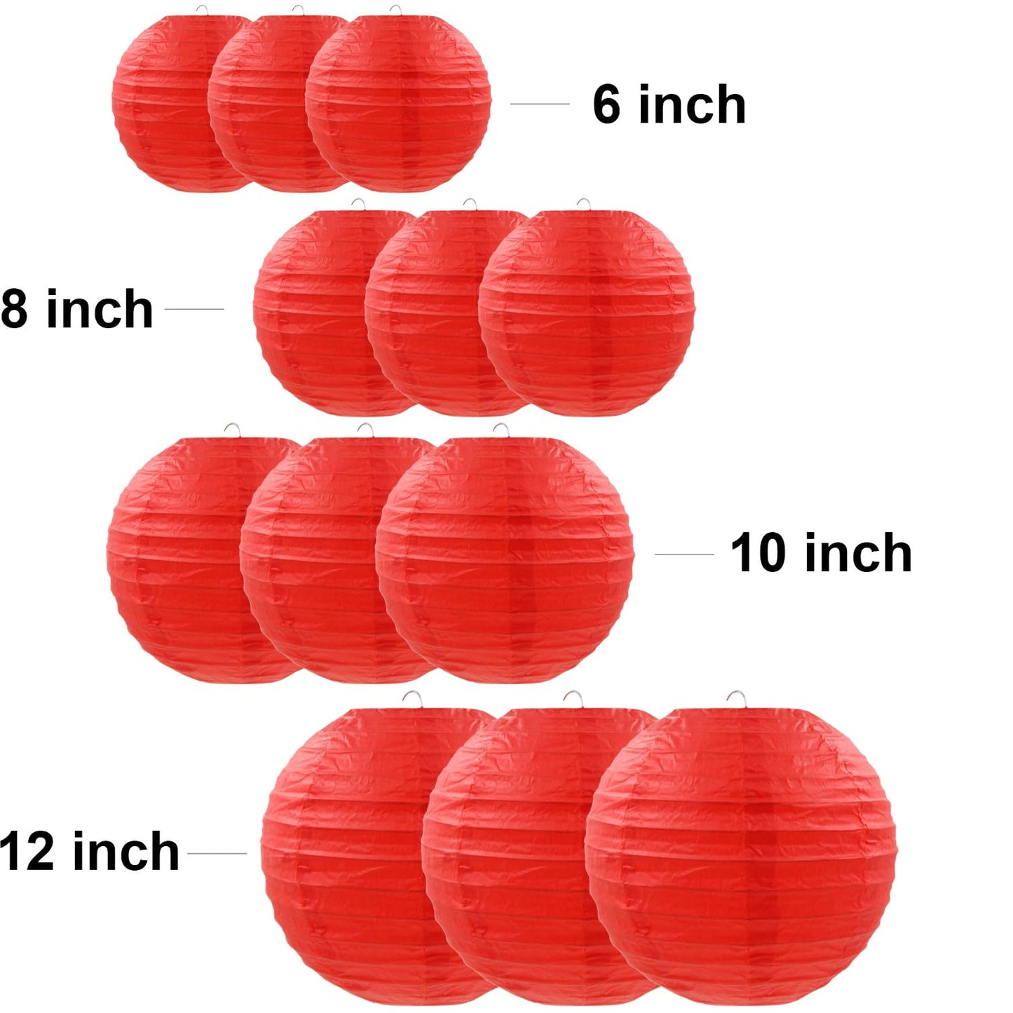12 Pcs Red Paper Lanterns Round Hanging Party Decorations for Wedding Anniversary Birthday Christmas New Year Party Supplies