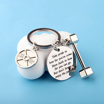 FUSTMW Fitness Keychain Weightlifting Gifts for Exercise Lovers Dumbbell Workout Gifts for Instructor Bodybuilder Keyring (Dumbbell K)