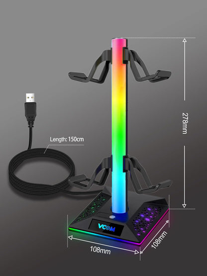 V VCOM RGB Gaming Headphones Stand with 2 USB Ports Headset Stand with 10 Light Modes and Non-Slip Rubber, Suitable for All Earphone Accessories, Best Gift for Husband, Kids, Boyfriend