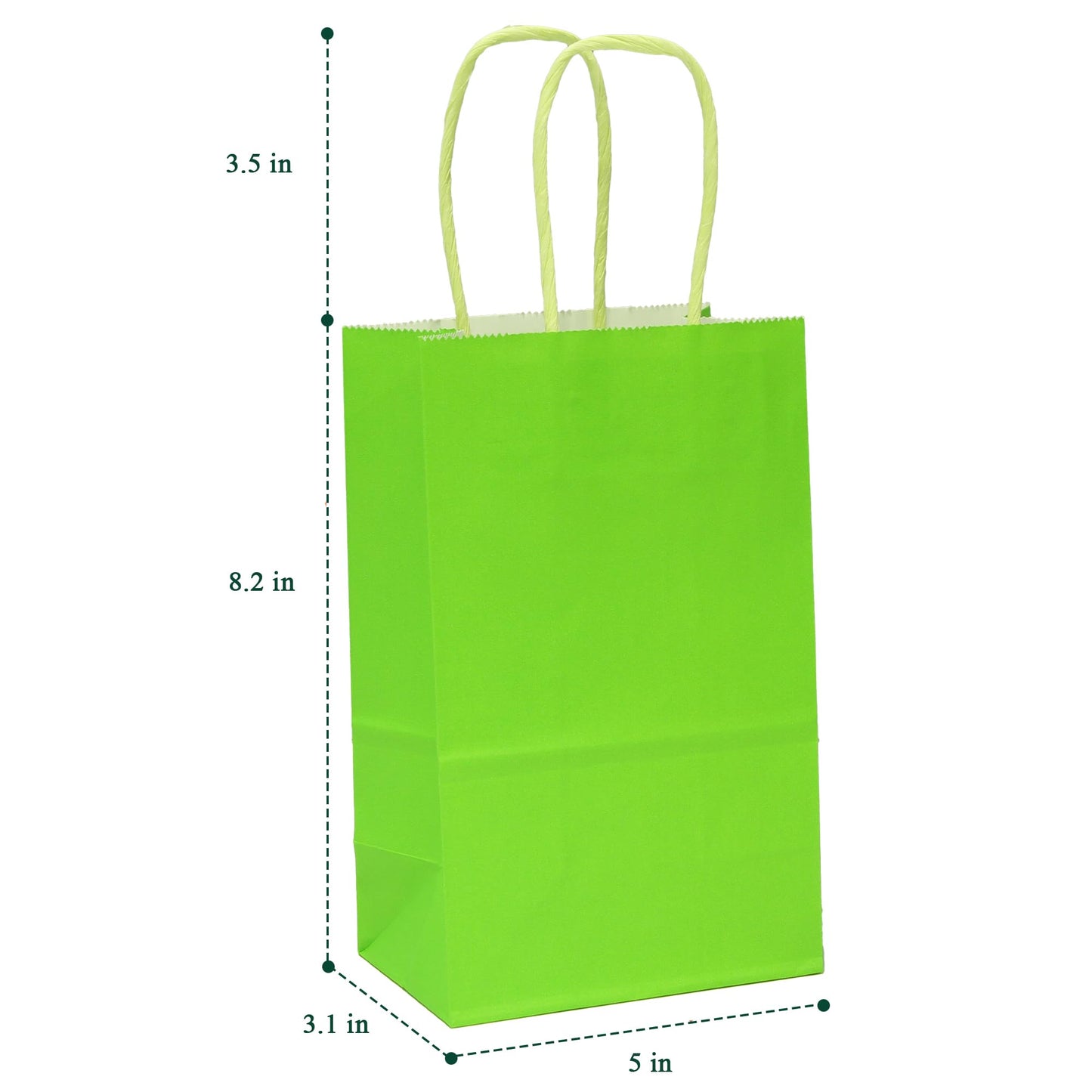 IN-JOOYAA 30 Pcs Small Size Kraft Paper Bags Gift Christmas Party Favor Bags with Handle(5 x 3.1 x 8.2 in, Green)