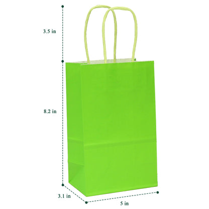 IN-JOOYAA 30 Pcs Small Size Kraft Paper Bags Gift Christmas Party Favor Bags with Handle(5 x 3.1 x 8.2 in, Green)