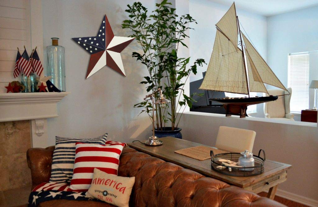 Linfevisi 21 Inch Barn Star Wall Decor Outdoor Patriotic Decorations Hanging Metal Stars American Flag 4th of July Memorial Day Texas Star Wall Art for Western Country Farmhouse Home