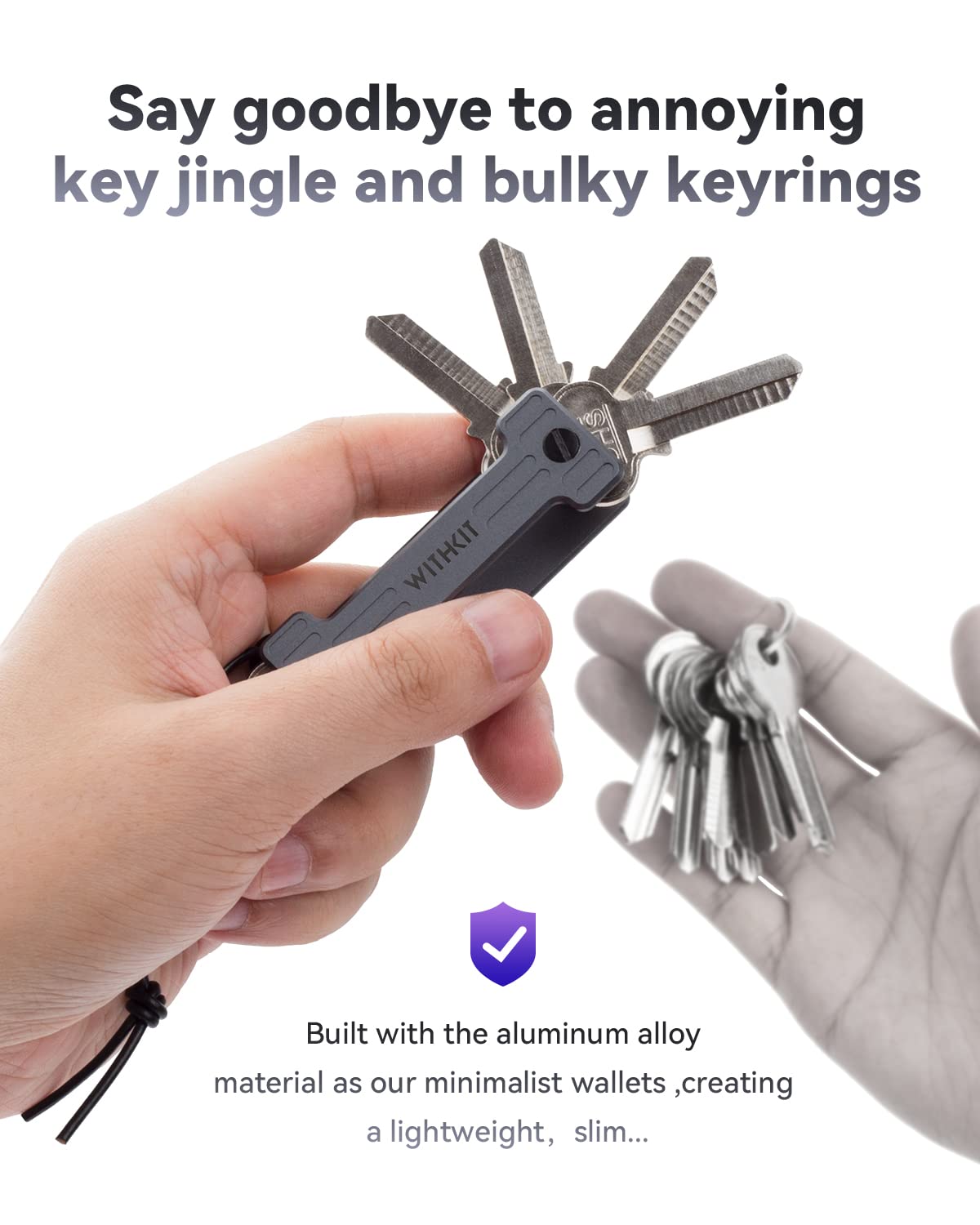 withkit Life Metal Fit Key Chain Minimalist Aluminum Key Holder Organizer with Compact Key Ring and Leather Lanyard Keychain Accessories