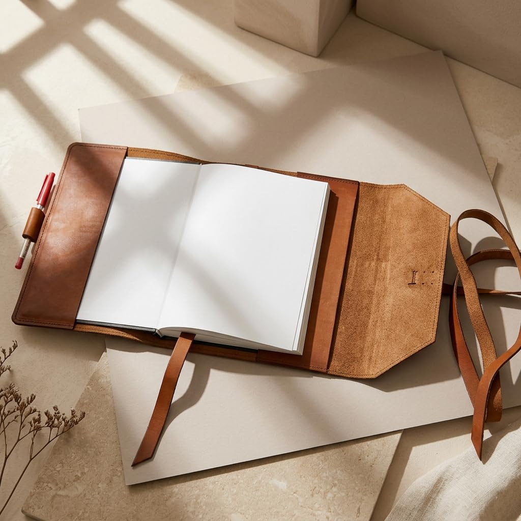 TORAKIP Genuine Leather Notebook Cover A5 – Crazy Horse Leather Journal Cover, Refillable Notebook Cover, Durable Leather Planner Cover, Fits 1.2–1.6 Inch Thick Notebooks, Warm Brown