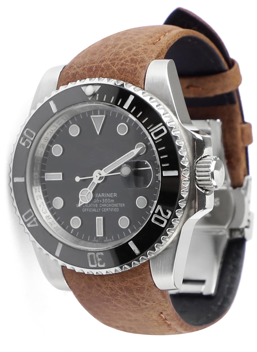 Sight Focus 20mm Curved End Retro Leather Watch Band for Rolex Submariner 40mm,Daytona,GMT-Master 40mm,Yacht-Master,Explorer I Leather Watch Strap Replacement Rolex Datejust Bracelet Men Women Brown
