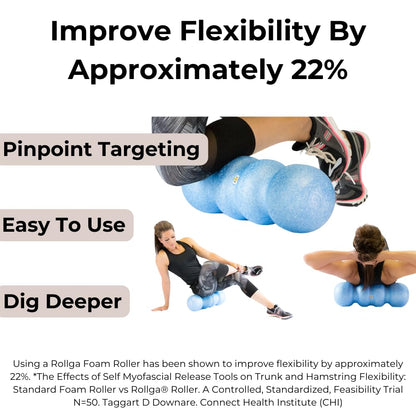 Rollga LITE - The Better Foam Roller for Back Pain, Flexibility, Muscle Recovery, Yoga, Pilates, Deep Tissue Massage, Headache, Physical Therapy, & Exercise. Neck, Back, Legs, & Feet