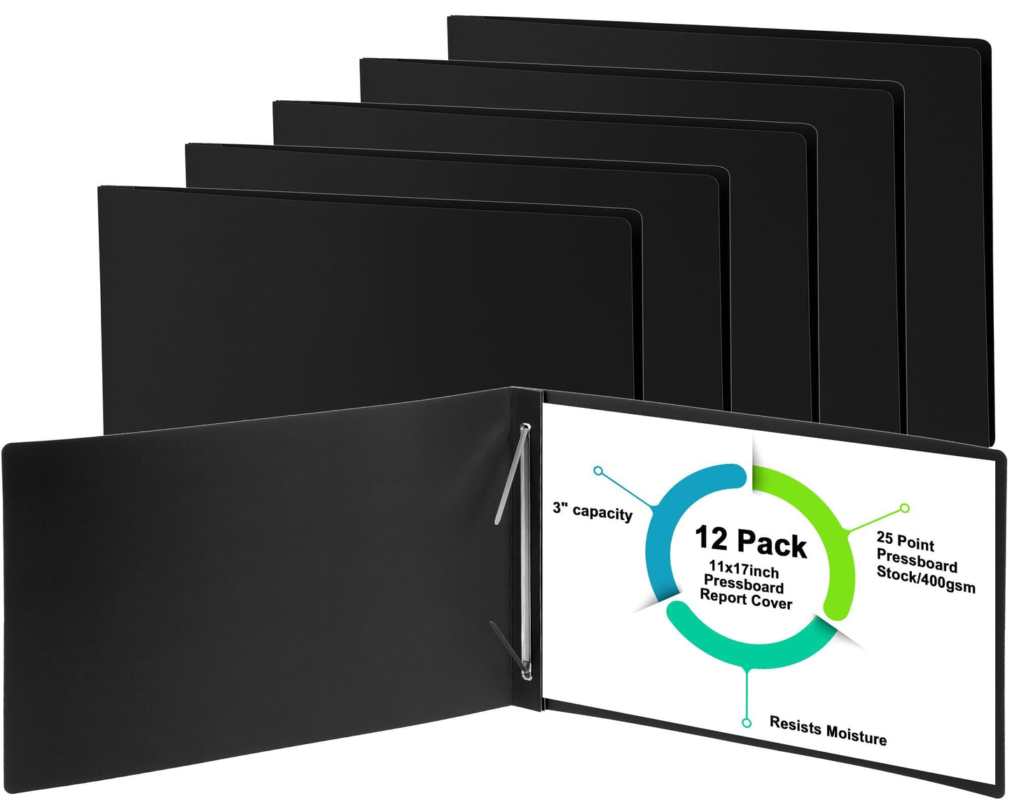 gisgfim 12 Pcs 11'' x 17'' Pressboard Report Cover 3" Capacity Metal Prong Paper Fastener with Compressor Presentation Binder Folder to Neatly Bind Reports Proposals Transcripts Document