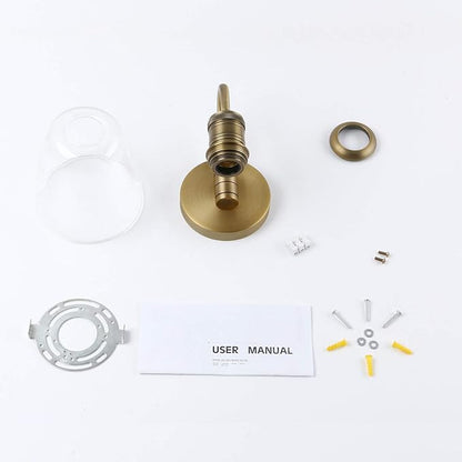 Yosoan 1-Light Brass Modern Vintage Indoor Wall Sconce, Vanity Single Luxury Hardwired Retro Textured Clear Oval Cone Glass Shade with Industrial Gooseneck Curved Rod Bathroom Lamp(Antique)