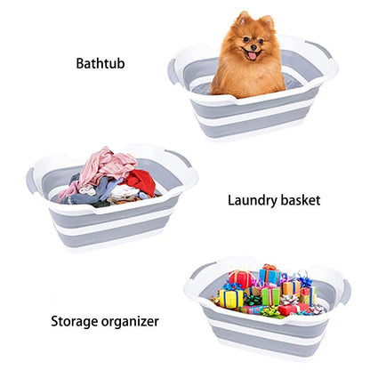 Qyuruisi Collapsible Pet Bathtub for Small Dogs and Cats Portable Bath Tub for Dog Organizer Folding Washing Tub Non Slip with Drainage Hole (Grey)