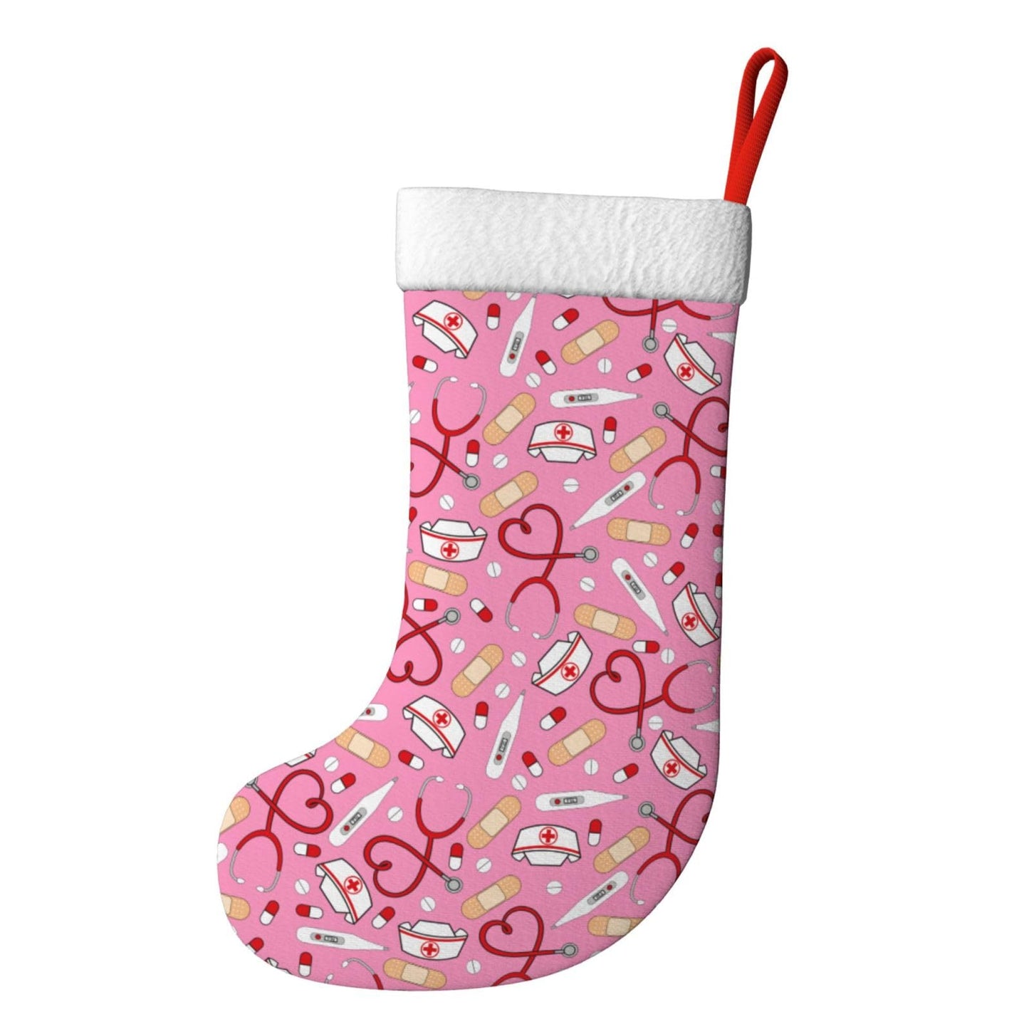 Wizfuyq Medical Thermometer Nurse Hat Christmas Stockings Doctor Stethoscope Xmas Stockings with Plush Faux Fur Cuff Decoration for Party Holiday Decorations