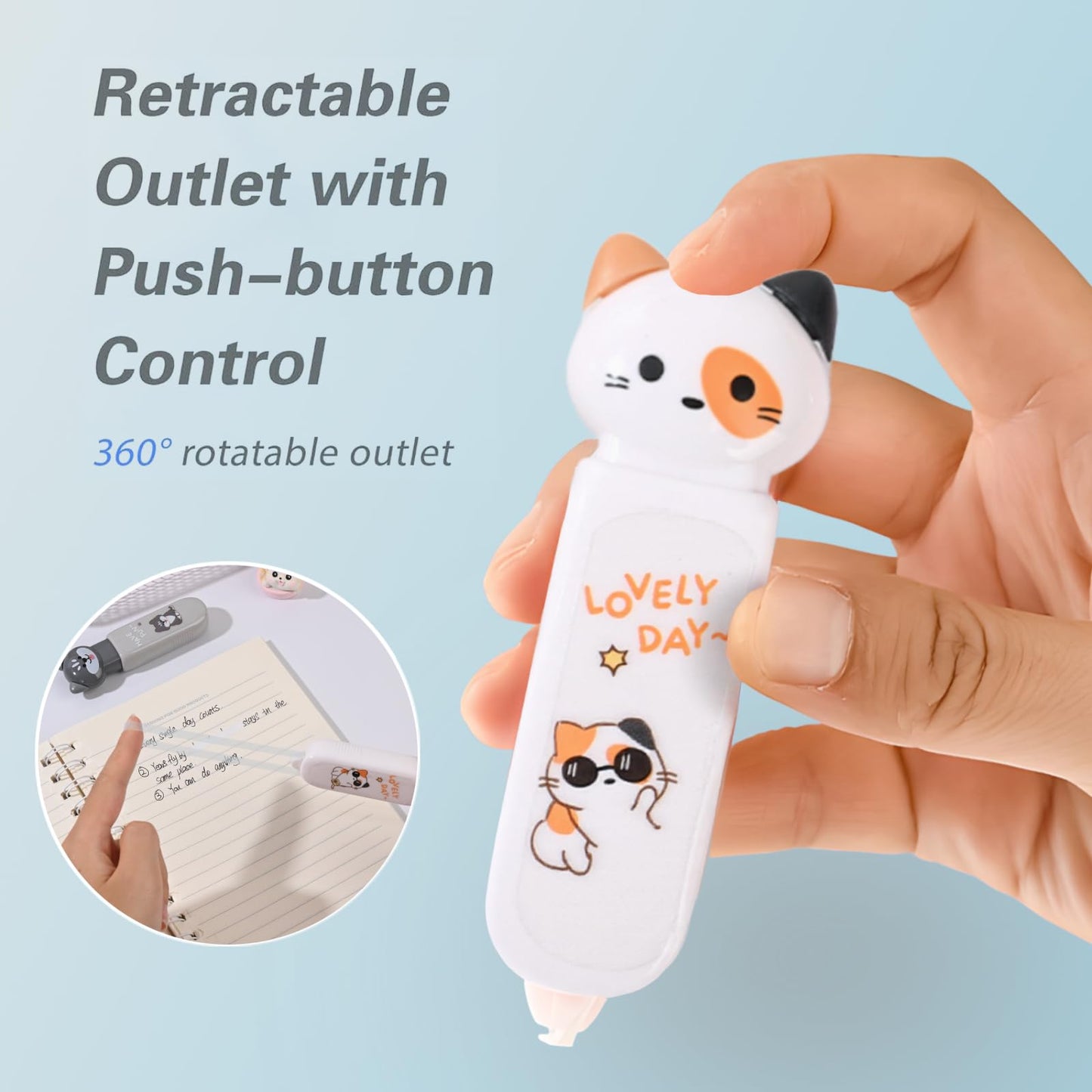 PANDENNER Correction Tape, Mini Retractable Correction Tape Pen, with Aesthetic Cute Cat Applicator,for Back To School Office Supplies.