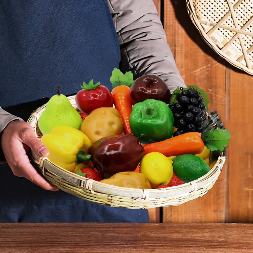 18Pcs Fake Fruits Vegetables Realistic Artificial Frutis Foam Decoration Faux fruit Lifelike Simulation Vegetable for Home Kitchen Festival Ornament Bell Peppers Strawberry Carrots Plastic Lemon
