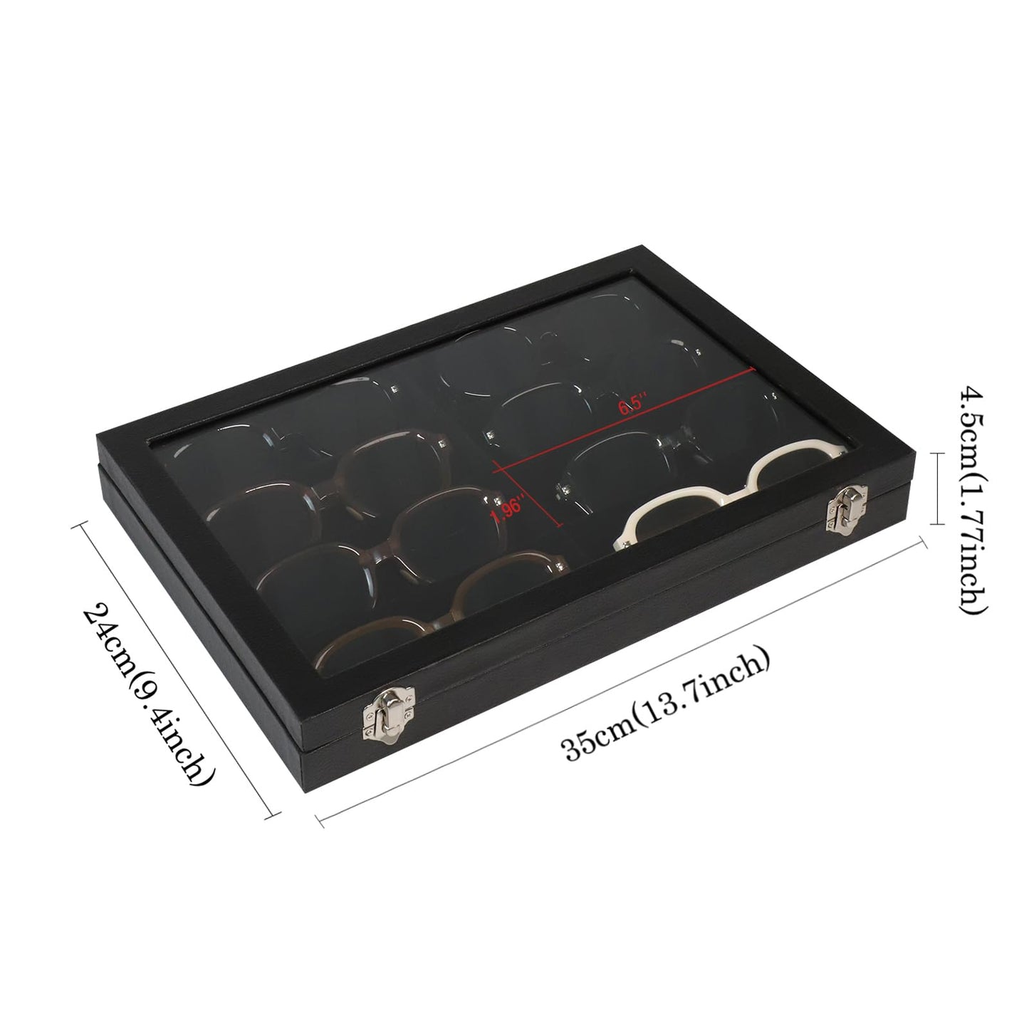 Wudygirl Jewelry and Sunglass Organizer - 8 Slot Storage With Clear Lid, Leather Eyeglasses Display for Women and Men (8 Grid)