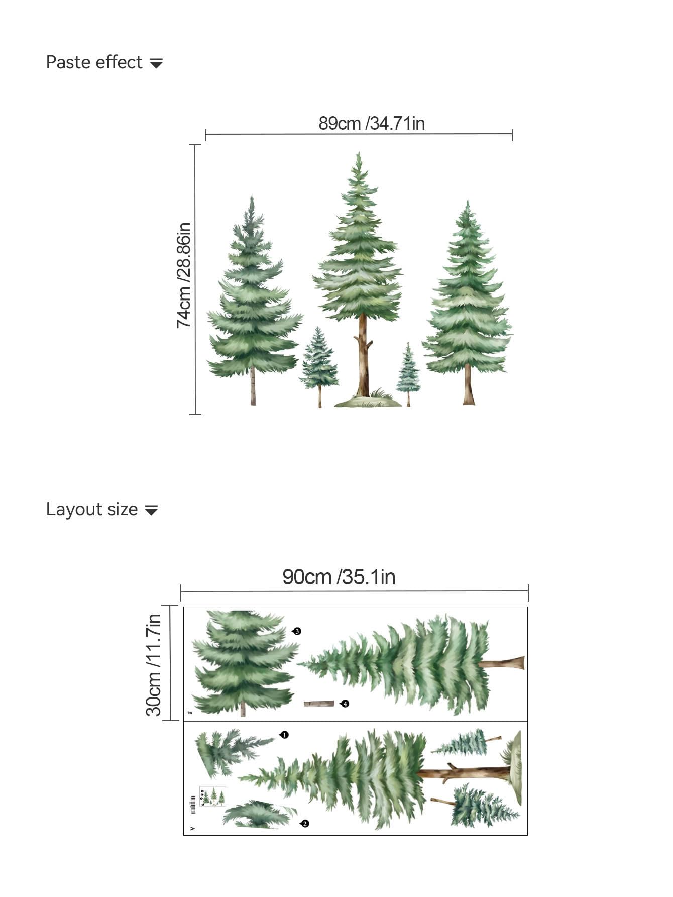 Fir Tree Wall Decals, Large Green Christmas Tree Pine Forest, Peel and Stick Removable Vinyl Wall Stickers for Living Room Bedroom Home Decor