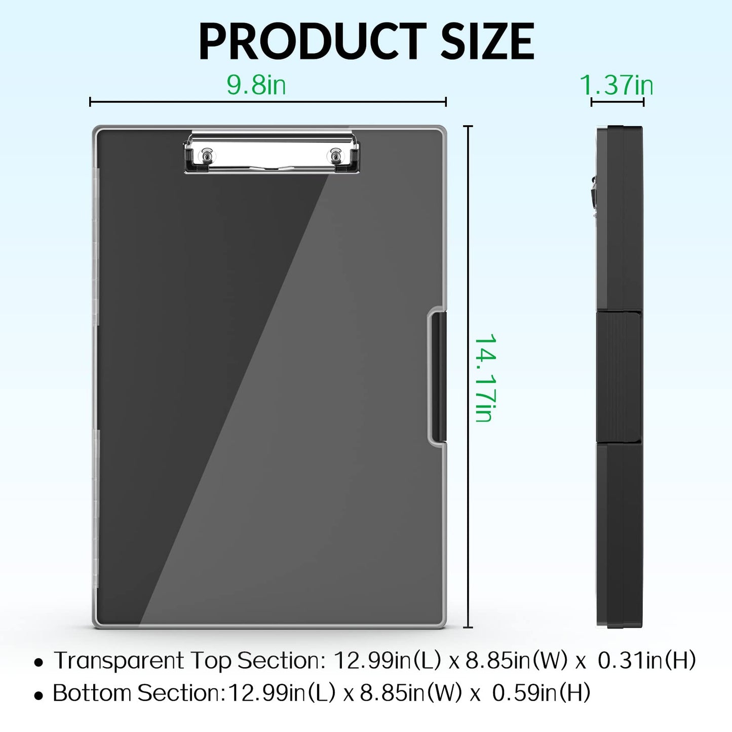 Sooez Clipboard with Storage, Heavy Duty Cleaview Clip Boards 8.5x11 with Dual Storage, Dry Erase Plastic Nursing Clipboard, High Capacity Clipboards Folder for Teacher Nurse, School & Office Supplies