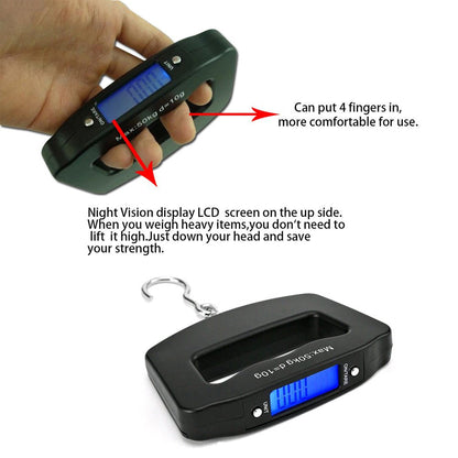 Odowalker Handheld Portable Digital Luggage Scale with Grip, 110Lb/50kg Digital Hanging Luggage Scale Travel Portable Electronic Weighing Suitcase and Bag, Black, Big Handle