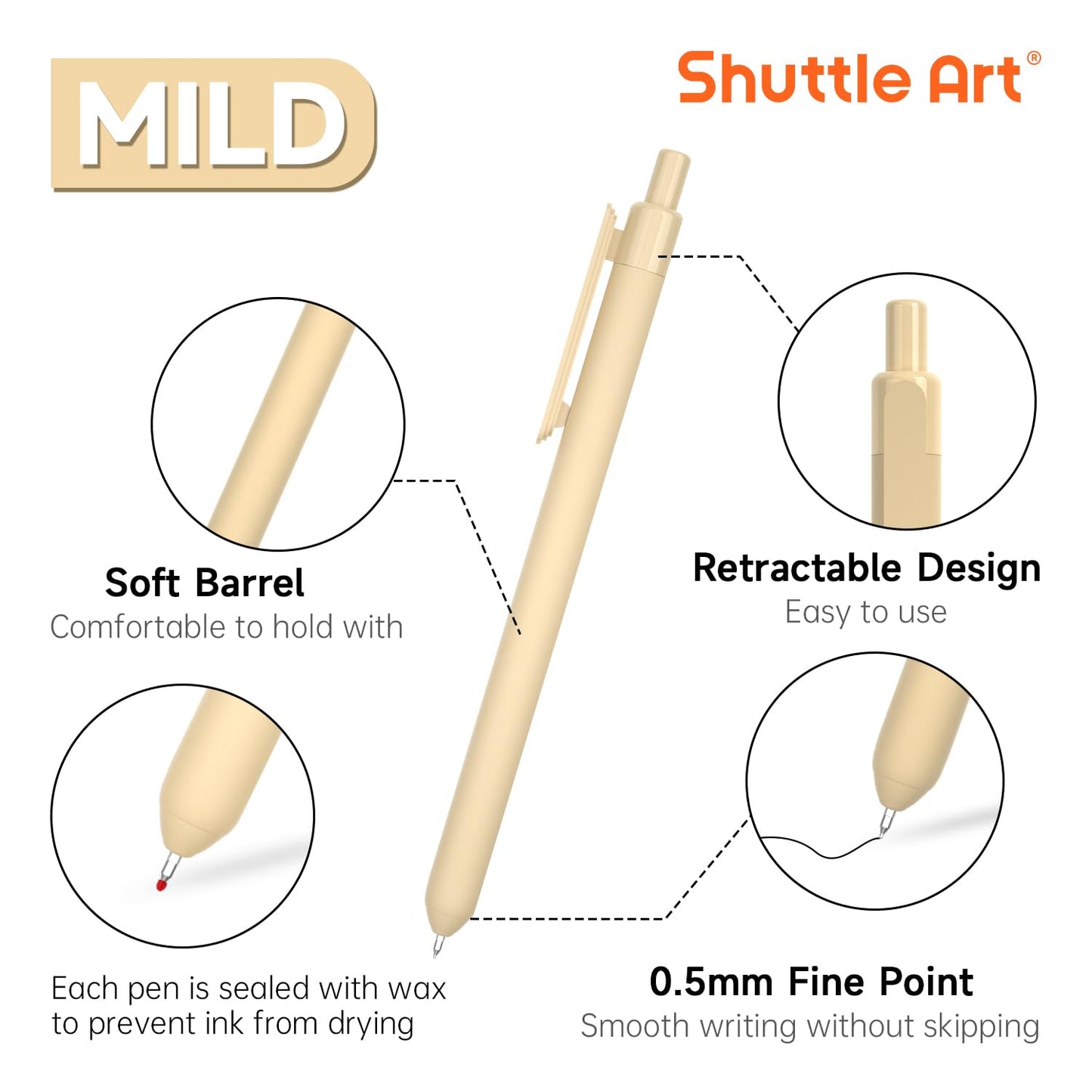Shuttle Art Retractable Mild Gel Ink Pens - 22 Pack, Black Ink, Cute Fine Point Pens for Writing, Journaling & Notes