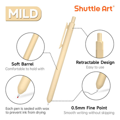 Shuttle Art Retractable Mild Gel Ink Pens - 22 Pack, Black Ink, Cute Fine Point Pens for Writing, Journaling & Notes