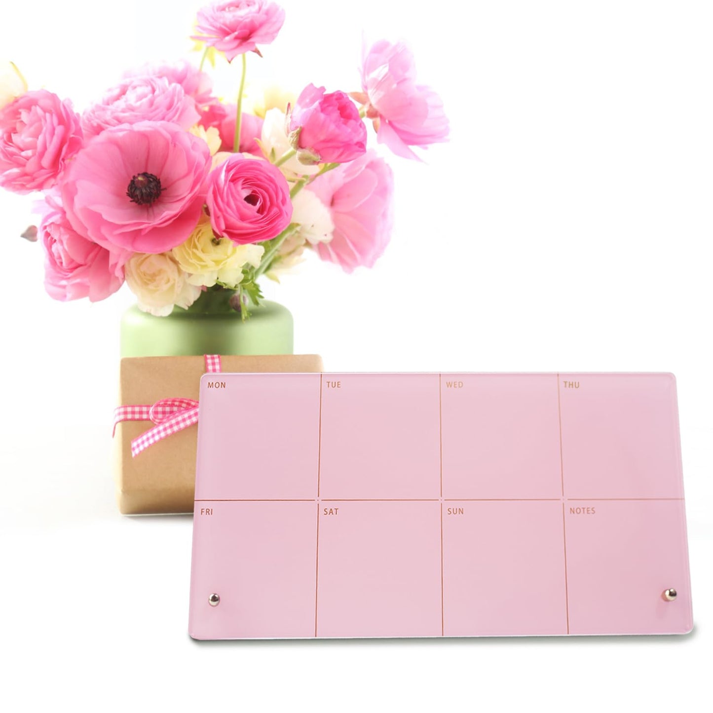 Marribol Desktop Acrylic Weekly Planner Whiteboard with Stand,12"X6"-Small,Dry Erase Weekly Planner for Desk,Acrylic Desk Calendar Dry Erase,Pink Dry Erase Board for Office Home School-ZMZL-P-1530