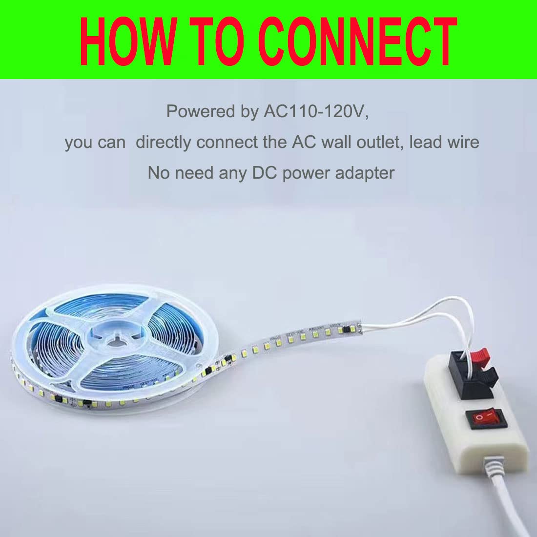 SUYOOULIN LED Strip Lights, 16.4ft/5m SMD 2835 600 LEDs Light Strips, 15000LM Flexible AC 110V Waterproof IP68 LED Ribbon for DIY Christmas Home Indoor Outdoor Decor(Daylight White 6500K)