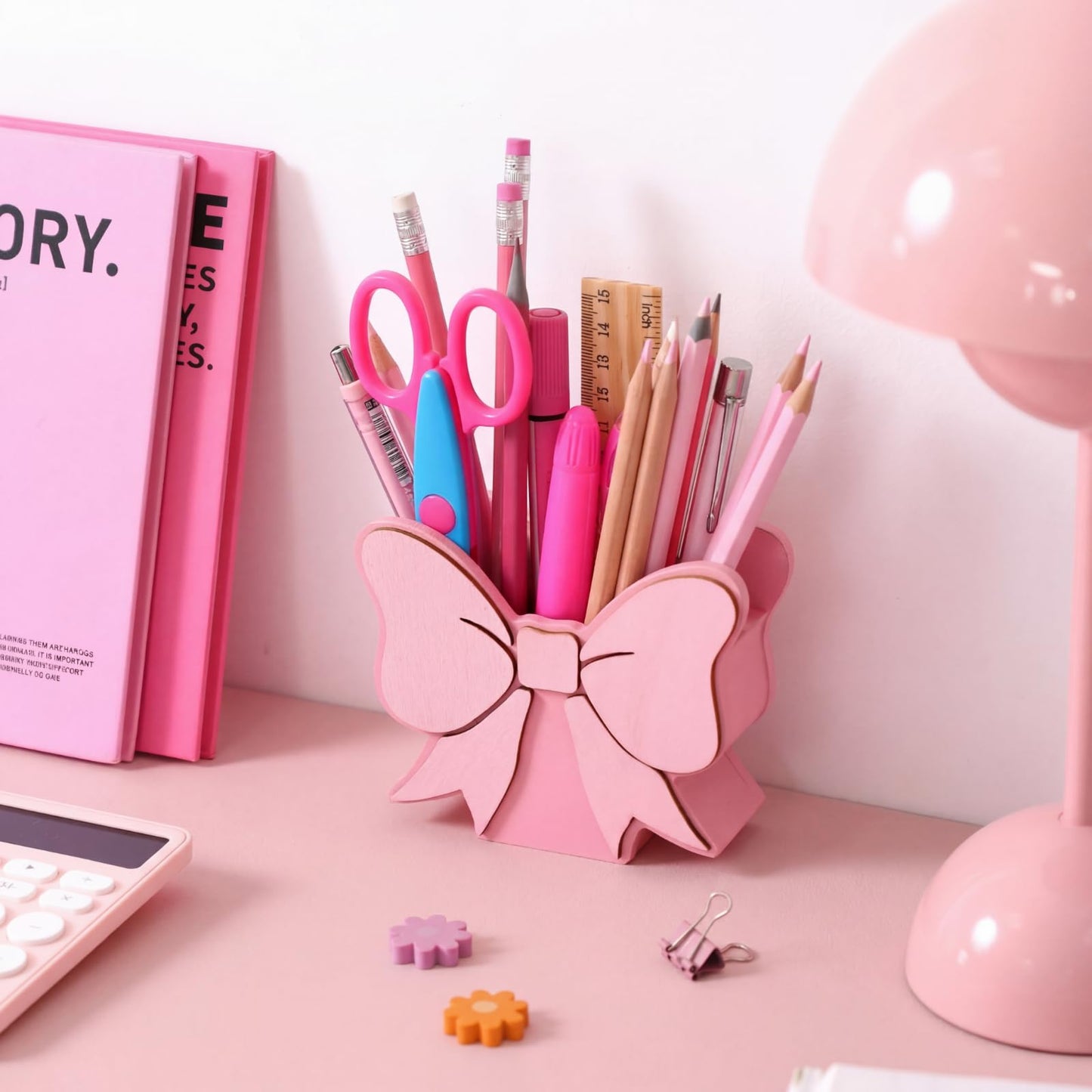 Tenceur Pink Pen Holder for Desk Large Capacity Pink Bow Pencil Holder Coquette School Supplies Set Desk Organizer Cute Bow Office Decor Makeup Brush Holders Funny Back to School Gift for Women