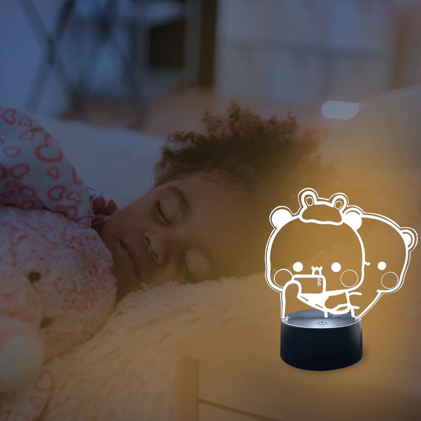 orakoliya 3D Night Light Bubuuu and Duduuu Gifts, Bear Shaped Table Lamp with Remote Control Gifts for Girls Birthday Christmas Valentine