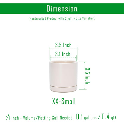 D'vine Dev 3.5 Inch Ceramic Planter Pot with Drainage Hole and Saucer, Indoor Cylinder Round Planter Pot, Oatmeal, 94-O-A-8