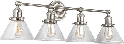 Design House Augustin Vanity Light, 4-Light, Seeded Glass Warm Glow, Dimmable, Up/Down Glow, Easy Installation, E26 Socket, Satin Nickel, 34.9 in L x 8.3 in D x 11.1 in H, 589044-SN