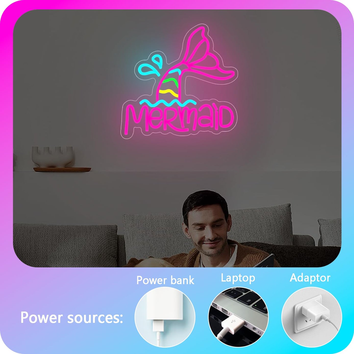 Mermaid Tail Neon Sign Dimmable Mermaid Neon Sign for Wall Decor Mermaid Tail Neon Light Up Sign for Bedroom Living Room Gifts For Birthday Christmas