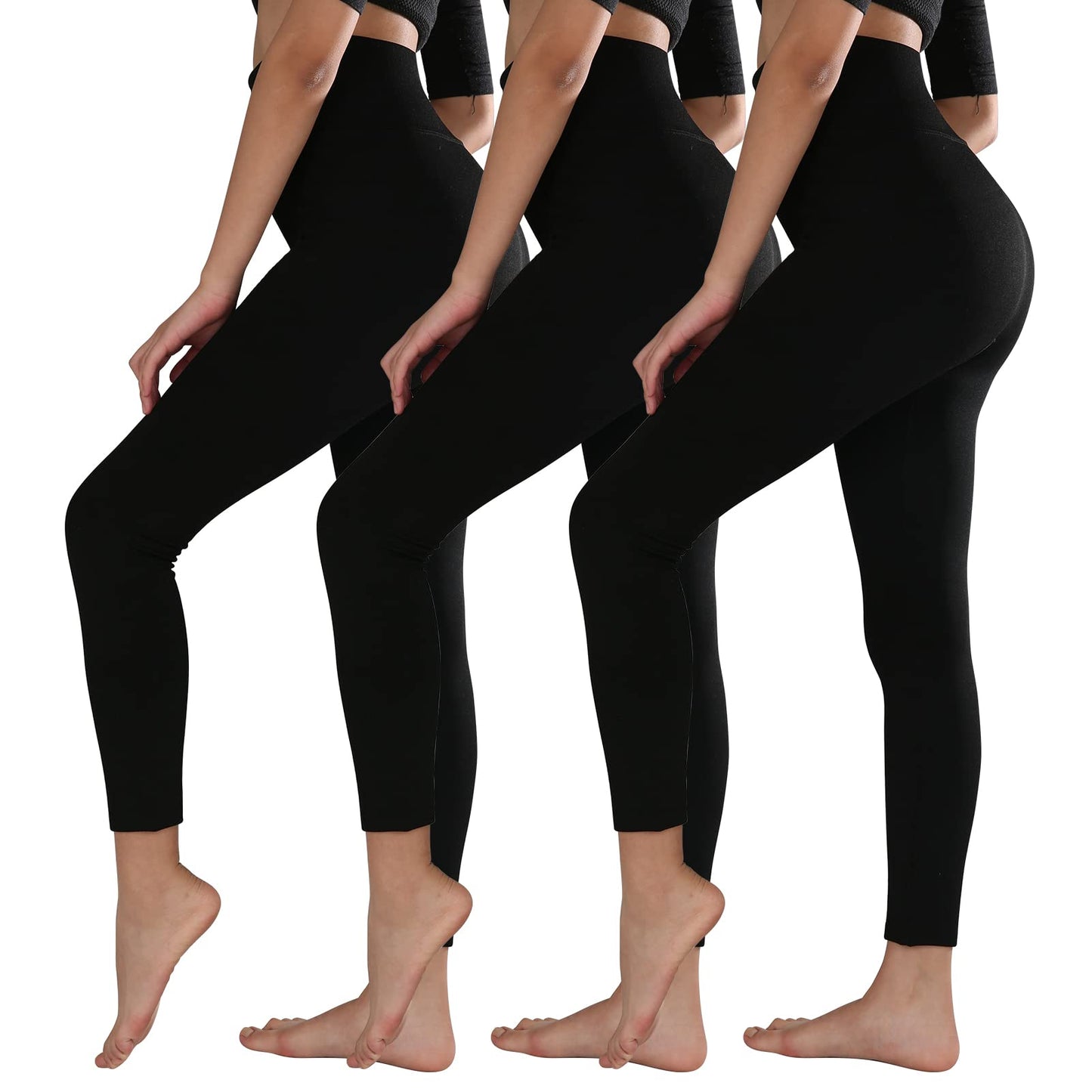 TRIUNION 3 Pack Fleece Lined Leggings Women High Waisted Thermal Winter Yoga Pants for Women Warm Running Workout Leggings