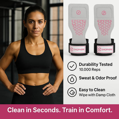 SPORPHERE Premium Crossfit Grips for Women – Anti-Slip Lifting Grips & Wrist Straps for Weightlifting, Workout, Deadlift, Pull-Ups, Barbell, Easy-to-Clean, Odor Free, Size Medium
