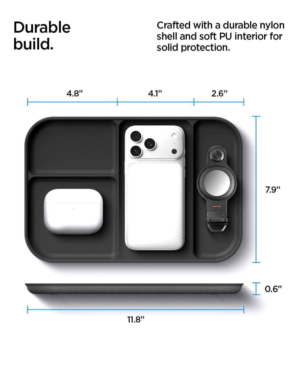 Spigen Modern Valet Tray Premium PU Storage Stylish Organizer Designed for Entryway Bedside Nightstand Desk for Key, Wallet, Watch, Phone, Jewelry, and Everyday Carry Accessories - Black (Sectional)