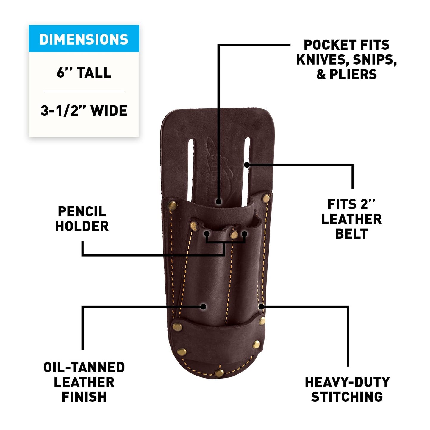 OX Pro Leather Utility Knife Pouch - Heavy Duty Tool Belt Holder for Box Cutter Holster, Pliers Pouch & Screwdriver - Oil Tanned Leather Tool Holster Fits 2 Inch Belts