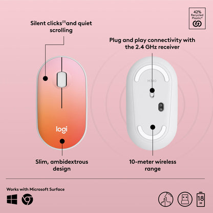 Logitech M340 Wireless Mouse with Limited Edition Prints, USB Receiver and Silent Clicks, Portable Wireless Mouse for Laptop, PC, Windows, Chrome, Surface – Floral Leaves